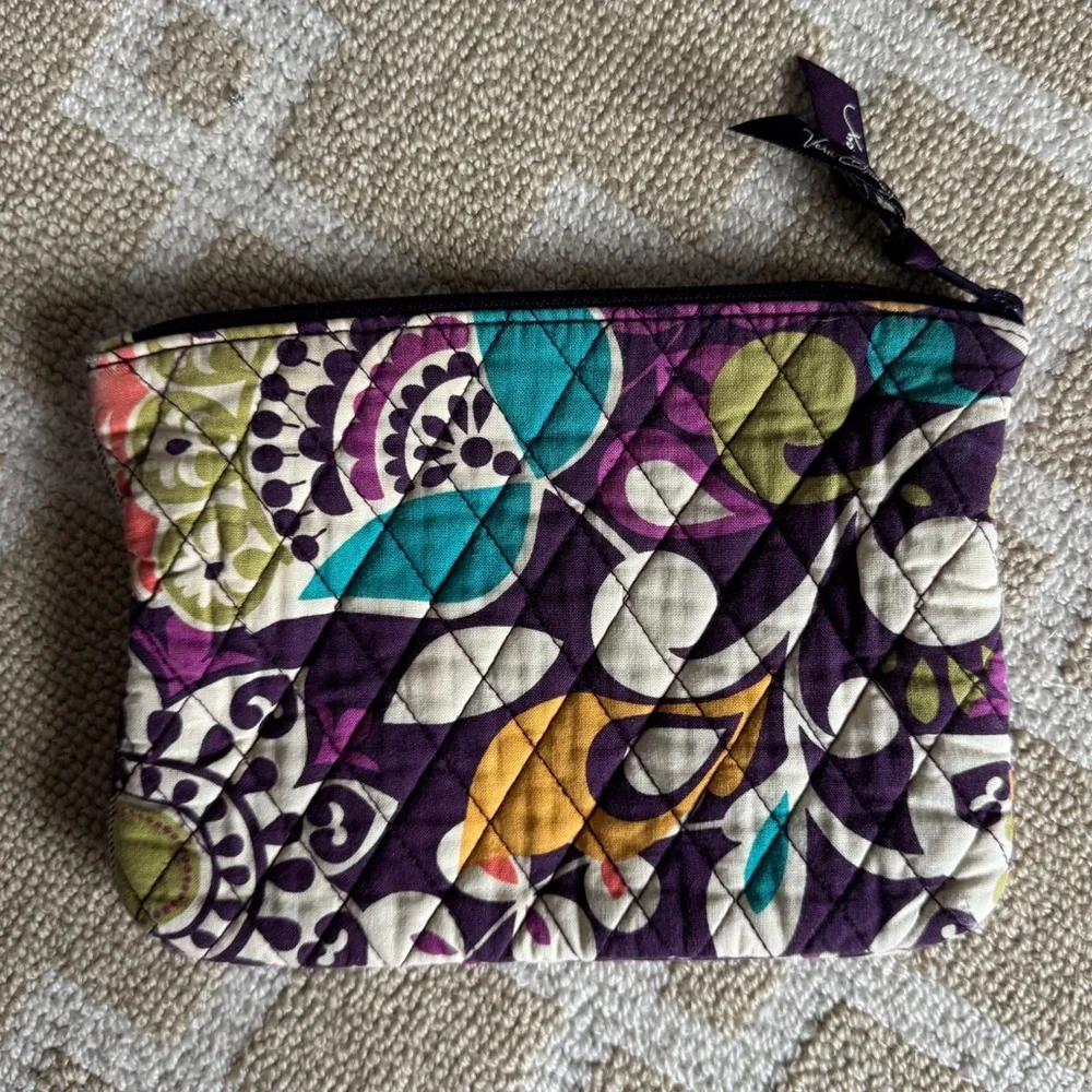 Vera Bradley Quilted Zip Cosmetic Pouch Purple Floral Makeup Bag OS